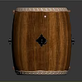 Traditional Wooden Drum with Carved Body and Yin Yang Pattern Drumhead on Sturdy Stand