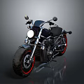 Sleek Black Cruiser Motorcycle With Round Headlight Red Rims And Dual Mirrors