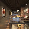 Industrial Style Bubble Tea Shop With Brick Wall Metal Counter And Hanging Lights