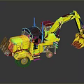 Yellow Utility Excavator Vehicle With Front Bucket And Metal Claw For Construction Work