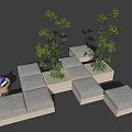 Comfortable Leisure Sofa Set With Potted Plants And Small Coffee Table 3d model