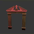 Scenic Historic Landscape Featuring Brown Archway With Ornate Columns And Decorative Top