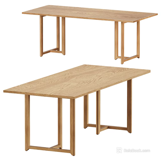 Minimalist Oak Wood Dining Table With Simple Legs And Rectangular Top Design For Home 3d model