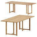Minimalist Oak Wood Dining Table With Simple Legs And Rectangular Top Design For Home 3d model