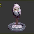 White Owl Figurine Holding Red Envelope Perched On Wooden Post With Circular Snowy Base
