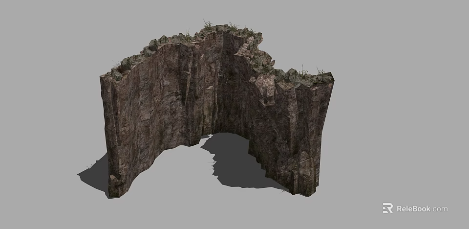 Natural Rock Cliff Structure With Textured Surface And Top Vegetation 3d model 
