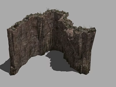 Natural Rock Cliff Structure With Textured Surface And Top Vegetation 3d model