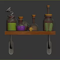 Vintage Wooden Cart Display With Metal Bottles Cans And Orange Lids