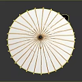 Elegant Woman In Traditional Japanese Kimono With Bamboo Umbrella And Gray Backdrop