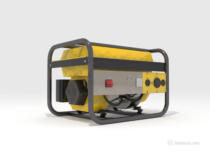 Yellow Generator with Black Frame Control Panel Buttons and Indicator Light 3d model 