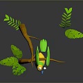 Colorful 3D Animated Bird Characters Perched on Tree Branch With Green Leaves