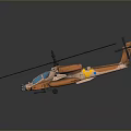 Orange Helicopter 3D Render With Blue Rotors Detailed Cockpit And Shiny Surface