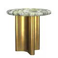 Stylish Two Small Tables With Green Marble Tops And Gold Cylindrical Legs