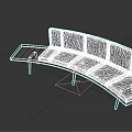 Curved Gray Fabric Multi-Seat Sofa with Padded Seats Metal Legs and Attached Side Table