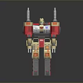 Red And Gold Mechanical Robot Figure With White Chest And Arm Cannons
