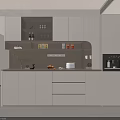 Modern White Sideboard With Drawers Open Shelves Wine Bottles Glasses Fruits And Coffee Machine