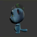 Blue Cartoon Cat Wearing White Green Cap With Green Eyes Pink Nose Arms Outstretched