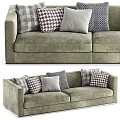Olive Green Fabric Two Seater Sofa With Plaid Houndstooth And Solid Decorative Pillows 3d model