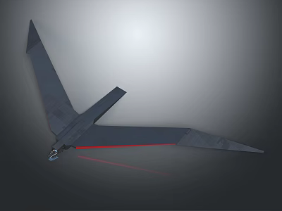 Black Advanced Stealth Aircraft With Large Wings And Red Rear Light 3d model