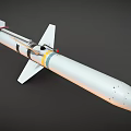 White Military Missile Model With Tail Fins Yellow Blue Rings And Warhead Section