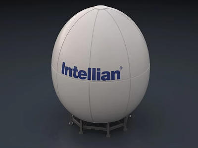 White Satellite Antenna Radome Structure With Intellian Logo And Metal Base Stand 3d model