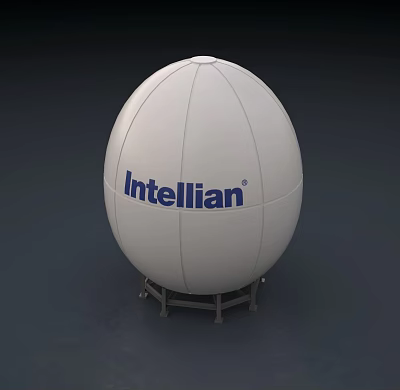 White Satellite Antenna Radome Structure With Intellian Logo And Metal Base Stand 3d model