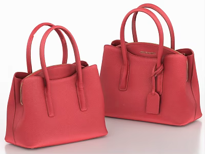 Two Red Leather Handbags With Top Handles And Tags On White Background 3d model
