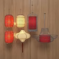 Different Styles of Hanging Lanterns with Red White Shades and Wire Frames