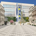 Floral Installation in Plaza With European Style Buildings Green Plants Pedestrians And Modern High rise
