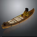 Traditional Wooden Canoe With Person In Yellow Clothing Black Hat Red Dot And White Seats