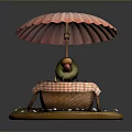 Avocado Topped With Pink Striped Umbrella And Red White Checkered Cloth On Yellow Round Base