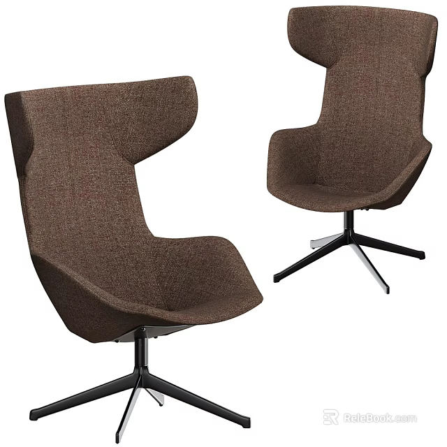 Modern Brown Fabric Office Chair With Ergonomic Design And Black Metal Swivel Base 3d model 
