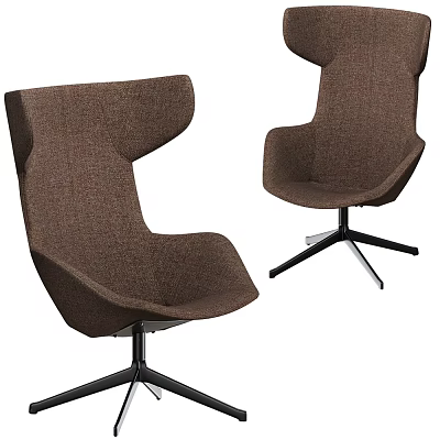 Modern Brown Fabric Office Chair With Ergonomic Design And Black Metal Swivel Base 3d model