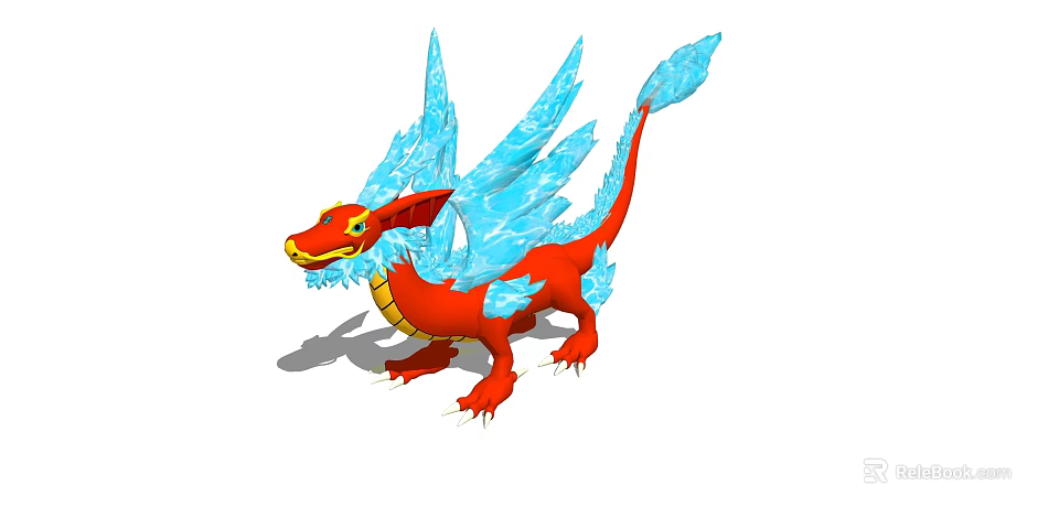 Red Dragon With Blue Ice Wings Yellow Belly And Ice Tail Character 3d model 