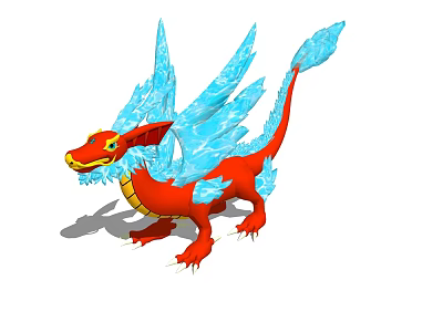 Red Dragon With Blue Ice Wings Yellow Belly And Ice Tail Character 3d model