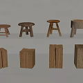 Natural Wooden Stools With Various Shapes And Designs On Shelves