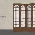 Poliform Modern Walnut Folding Screen With Arched Top And Lattice Design 3d model