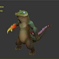 Colorful Crocodile Like Game Movie Character With Green Blue Body And Orange Claws