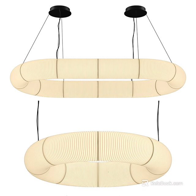 Elegant Modern Circular Striped Beige Pendant Light Design With Hanging Structure 3d model 