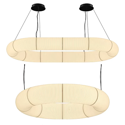 Elegant Modern Circular Striped Beige Pendant Light Design With Hanging Structure 3d model
