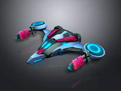Futuristic Spaceship Design With Blue And Pink Neon Lights And Aerodynamic Structure 3d model