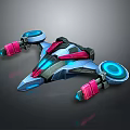 Futuristic Spaceship Design With Blue And Pink Neon Lights And Aerodynamic Structure