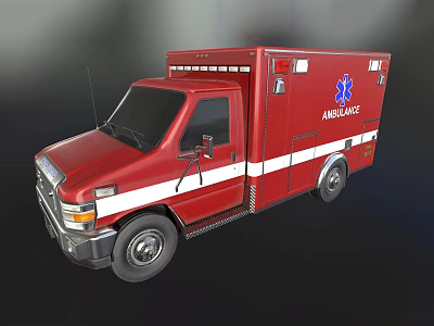 Red Ambulance Vehicle With White Stripes And Blue Medical Emblem 3d model