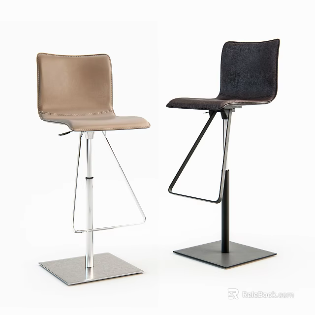 Modern Beige and Black Bar Stools with Stylish Metal Frames and Comfortable Seats 3d model 