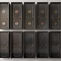 Multiple Black Chinese Style Hinged Doors With Golden Decorative Patterns For Interior 3d model
