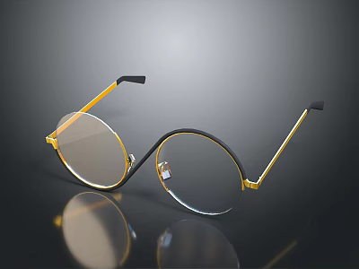 Stylish Round Eyeglasses With Black And Gold Frame For Fashionable Appearance 3d model