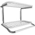 Two Tier Sofa Stool With Chrome Metal Frame And Black Grid Design Surface