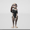 Cute Cartoon Rabbit Character Wearing Black Off Shoulder Leotard Standing Pose