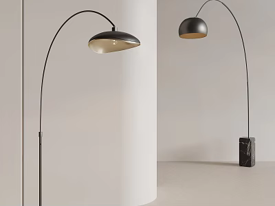Elegant Modern Arched Floor Lamp With Dome Shade And Marble Base Design 3d model