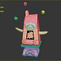 Cute Pink Cartoon Vending Machine With Colorful Cubes Smiling Face And Orange Items